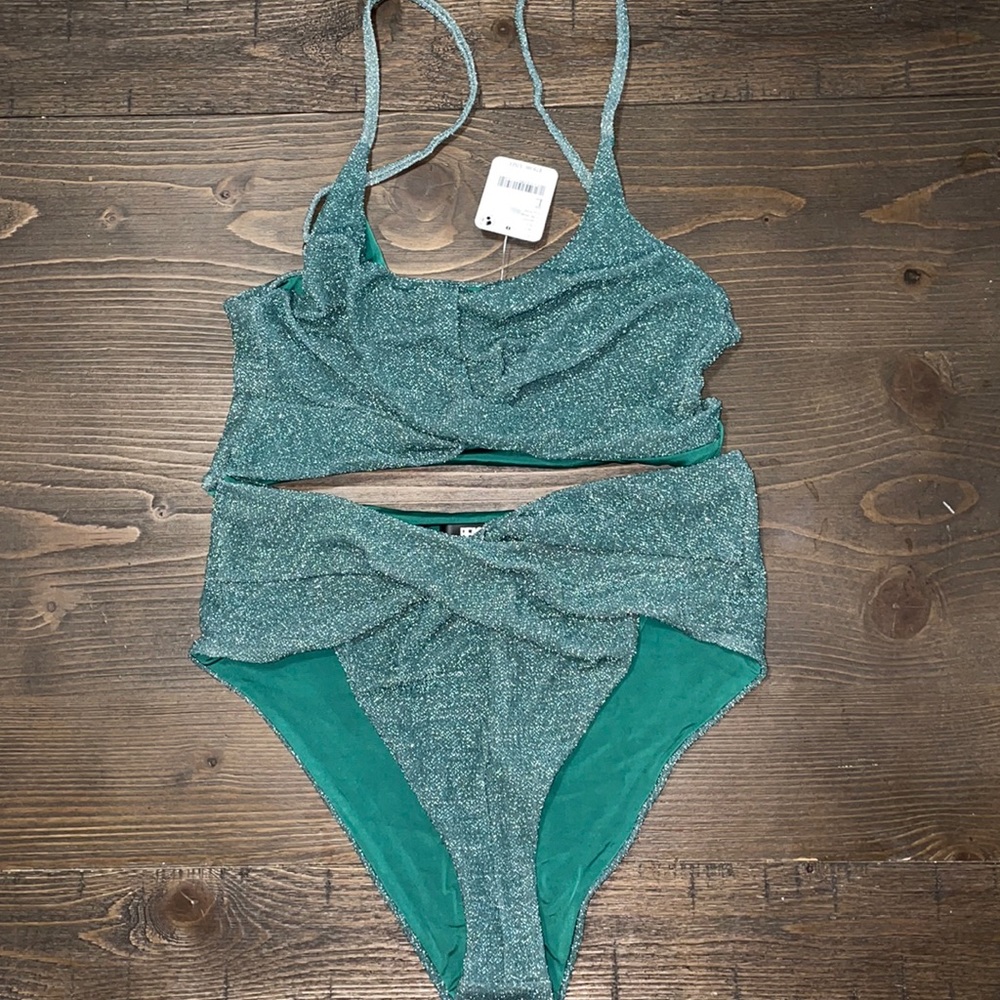 Free people beach riot high wasted bikini set top and bottom size large